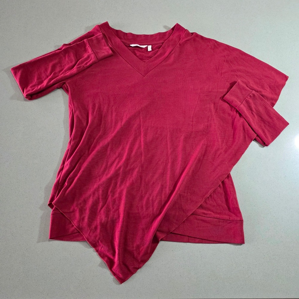 Soft Surroundings Red Asymmetrical V-Neck Long Sleeve Knit Top Size S